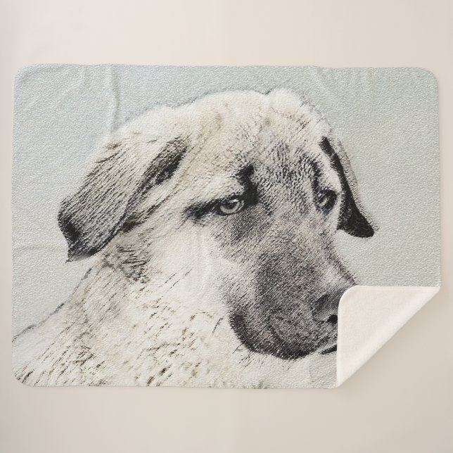 Anatolian Shepherd Painting - Original Dog Art Sherpa Blanket (Front (Horizontal))