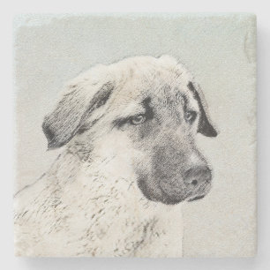 Anatolian Shepherd Painting - Original Dog Art Stone Coaster