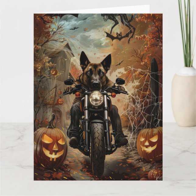 Anatolian Shepherd Riding Motorcycle Halloween  Card (Front)
