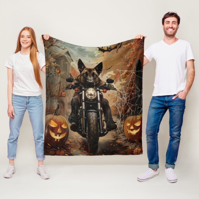 Anatolian Shepherd Riding Motorcycle Halloween  Fleece Blanket (In Situ)