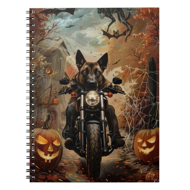 Anatolian Shepherd Riding Motorcycle Halloween  Notebook (Front)