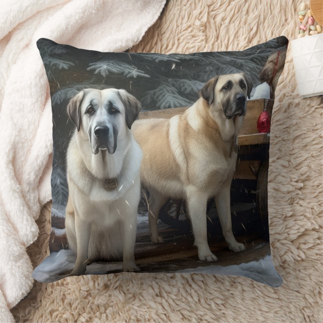 Anatolian Shepherd Snowy Sleigh Christmas Decor Cushion (Blanket)