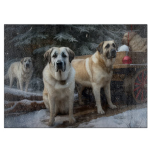 Anatolian Shepherd Snowy Sleigh Christmas Decor Cutting Board