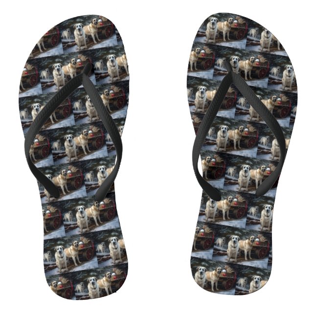 Anatolian Shepherd Snowy Sleigh Christmas Decor Jandals (Footbed)