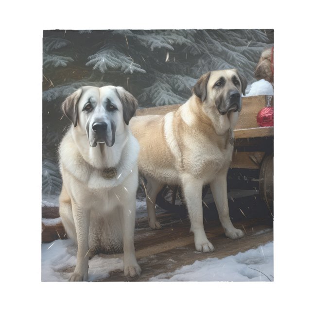 Anatolian Shepherd Snowy Sleigh Christmas Decor Notepad (Front)