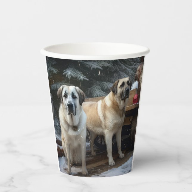 Anatolian Shepherd Snowy Sleigh Christmas Decor Paper Cups (Front)
