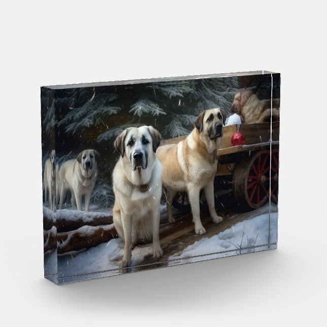 Anatolian Shepherd Snowy Sleigh Christmas Decor Photo Block (Left)