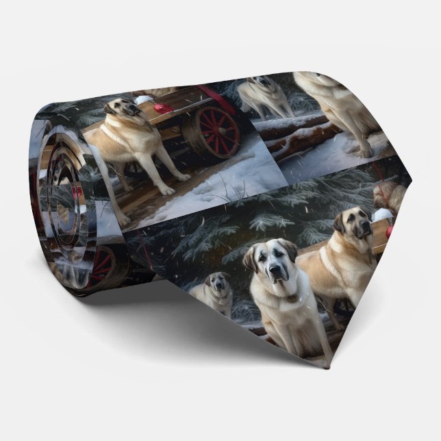 Anatolian Shepherd Snowy Sleigh Christmas Decor Tie (Rolled)