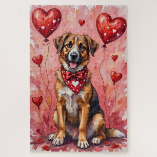 Anatolian Shepherd Valentine Dog Art with Hearts Jigsaw Puzzle