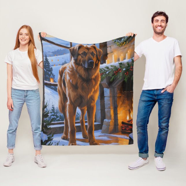 Anatolian Shepherd With Christmas Lights Holiday Fleece Blanket (In Situ)