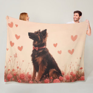 Anatolian Shepherd with Roses - Valentine's Day Fleece Blanket