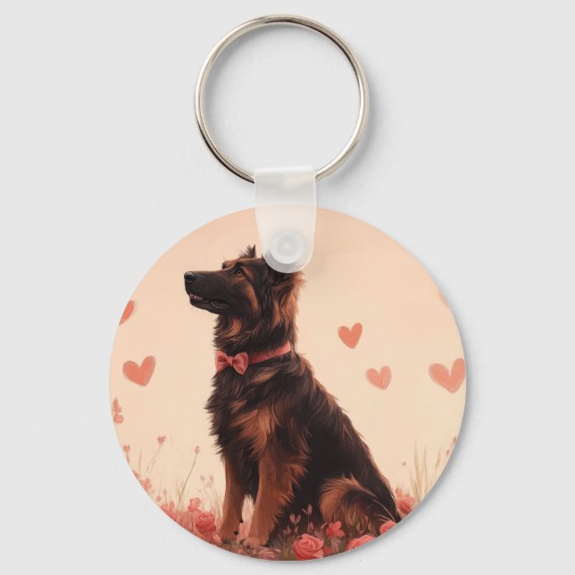 Anatolian Shepherd with Roses - Valentine's Day Key Ring (Front)