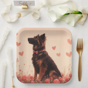 Anatolian Shepherd with Roses - Valentine's Day Paper Plate