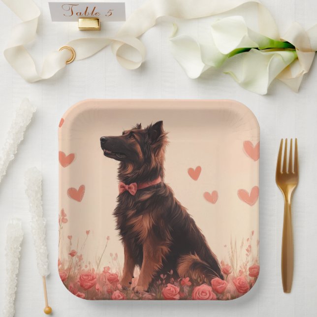 Anatolian Shepherd with Roses - Valentine's Day Paper Plate (Wedding)
