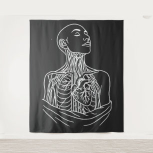 Anatomical Ascension – Haunted Line‑Art Figure Tapestry