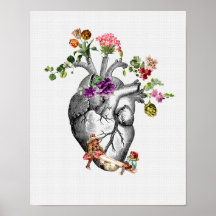 Anatomical Heart and Flowers Anatomical Heart Prin