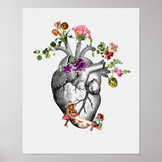 Anatomical Heart and Flowers Anatomical Heart Prin Poster (Front)