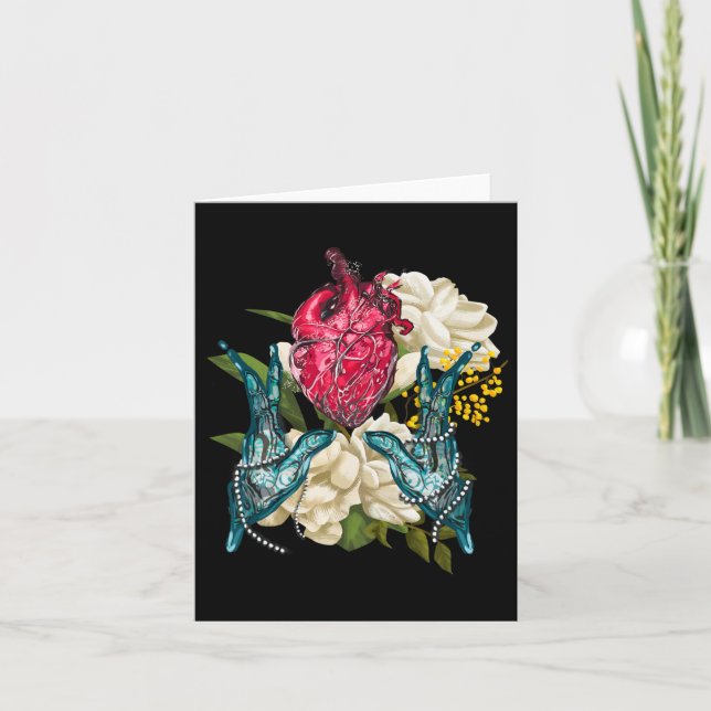Anatomical Heart And Flowers Doctor Valentine  Card (Front)