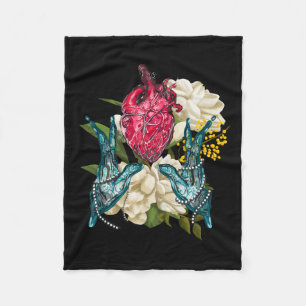 Anatomical Heart And Flowers Doctor Valentine  Fleece Blanket