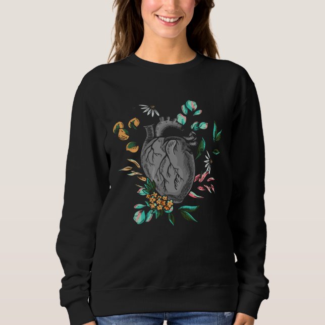 Anatomical Heart And Flowers  Men Women Cardiologi Sweatshirt (Front)
