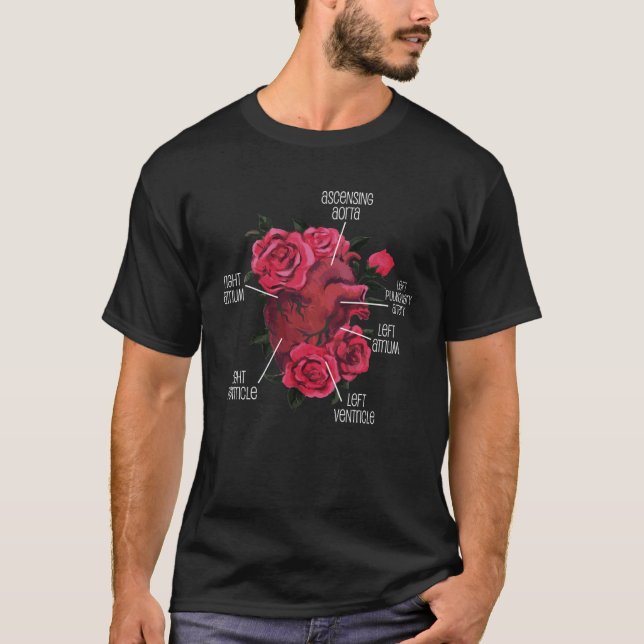 Anatomical Heart And Flowers  Men Women Cardiologi T-Shirt (Front)
