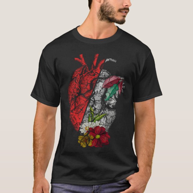 Anatomical Heart And Flowers  Men Women Cardiologi T-Shirt (Front)