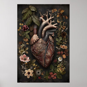 Anatomical Heart And Flowers Print, Dark Academia Poster