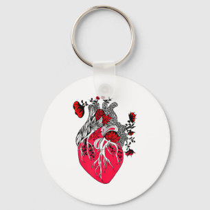 Anatomical Heart Blooming Red Flowers Valentines D Key Ring