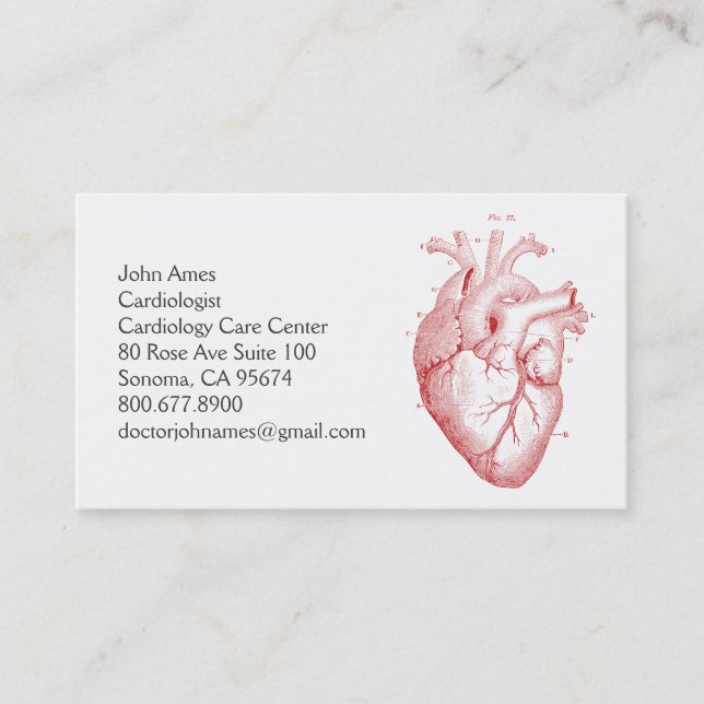 Anatomical Heart Cardiology Medical Doctor Business Card (Front)