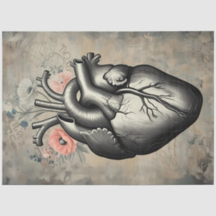 Anatomical Heart Floral Decoupage Paper