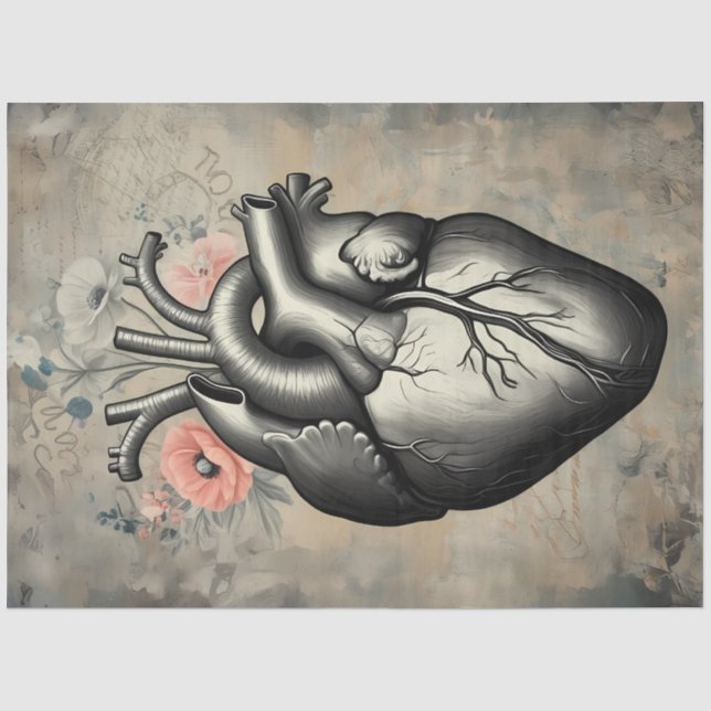 Anatomical Heart Floral Decoupage Paper (Front)