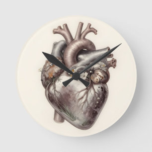 Anatomical Heart Floral Vintage Botanical Medical Round Clock
