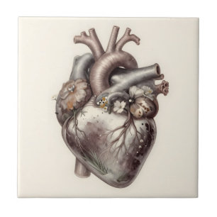 Anatomical Heart Floral Vintage Botanical Medical  Tile