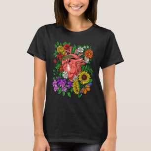 Anatomical Heart Flowers Hippie Sunflower Roses Fl T-Shirt