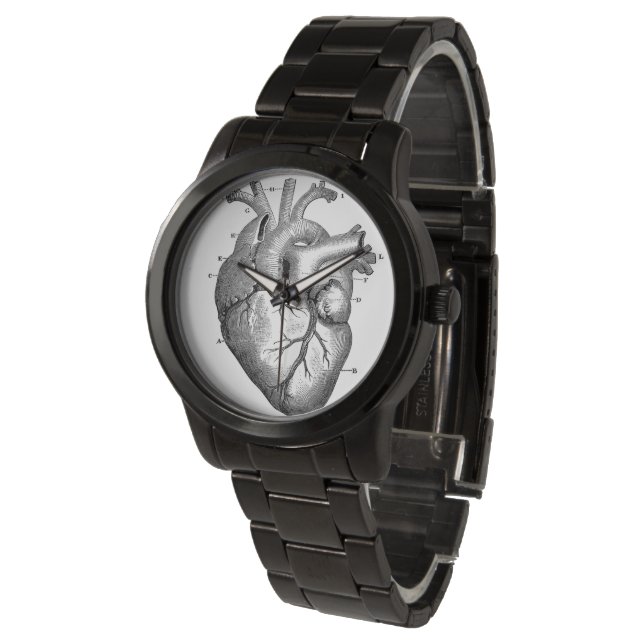 Anatomical Heart Ladies Black Steel Bracelet Watch (Angled)