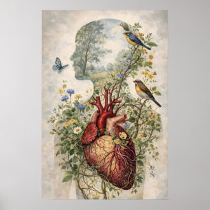 Anatomical Heart Mind Poster, Botanical Anatomy Poster