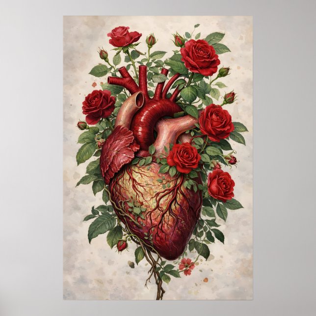 Anatomical Heart Roses Poster, Botanical Poster (Front)