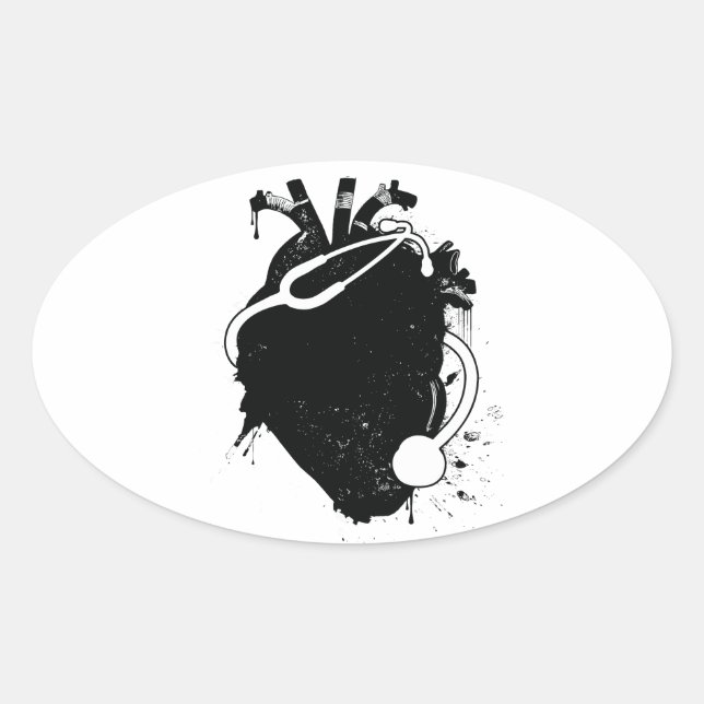 anatomical heart stethoscope oval sticker (Front)