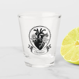 Anatomical Heart Tattoo: Black and White Design Shot Glass