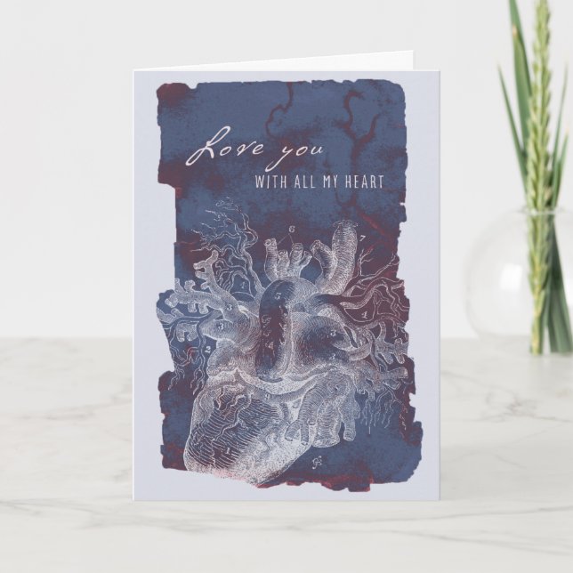 Anatomical Heart Valentine's Card in Blue (Front)
