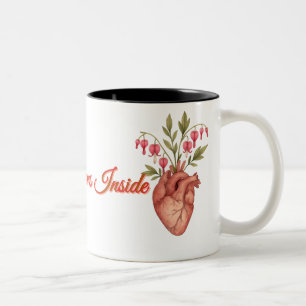 Anatomical Heart with Bleeding Heart Flowers – Wat Two-Tone Coffee Mug