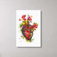Anatomical heart with flowers, floral heart