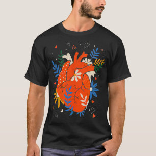 Anatomical Heart with Flowers Human Heart  T-Shirt