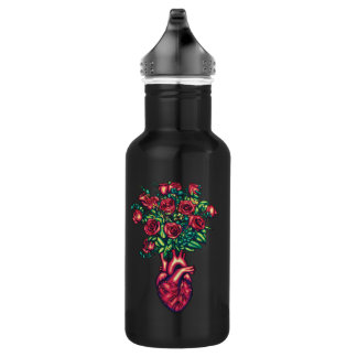 Anatomical Heart with Roses, Heart Warrior 532 Ml Water Bottle