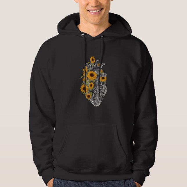 Anatomical Heart With Sunflower Flowers Heart Flow Hoodie (Front)