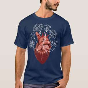Anatomical Heart Woven with Flowers Tulips Daisies T-Shirt
