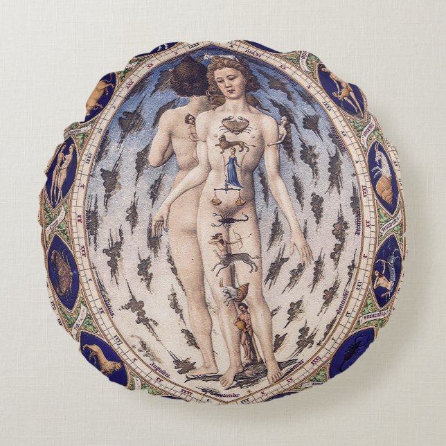 Anatomical Zodiac Man Round Cushion (Front)