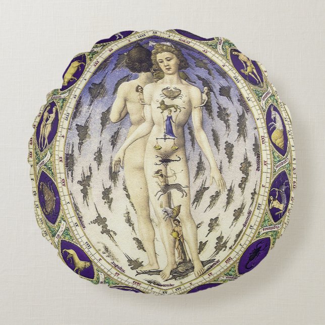 Anatomical Zodiac Man Round Cushion (Front)