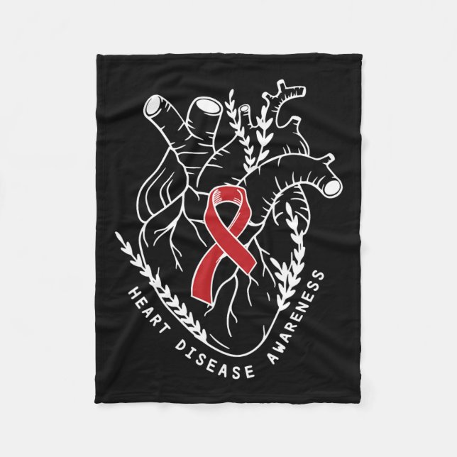 Anatomy Heart Ribbon Chd Heart Disease Awareness M Fleece Blanket (Front)