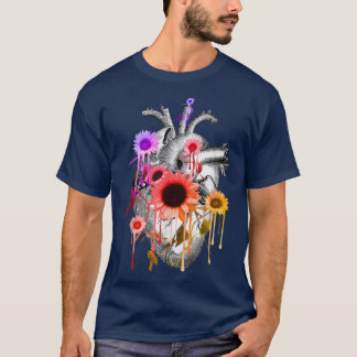 Anatomy heart with colourful sunflowers, floral an T-Shirt